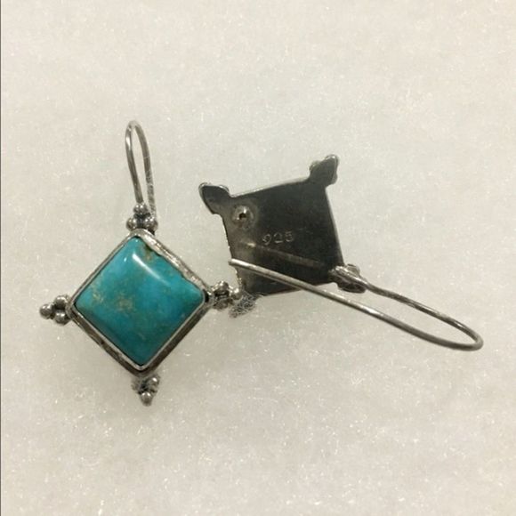 Vintage Turquoise Sterling Silver Drop Earrings - Picture 4 of 7